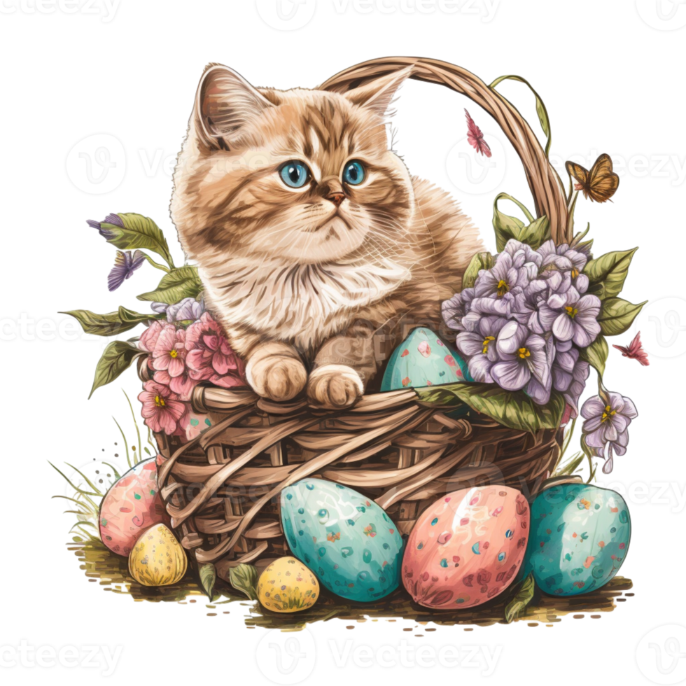 Pâques chat dans panier clipart png