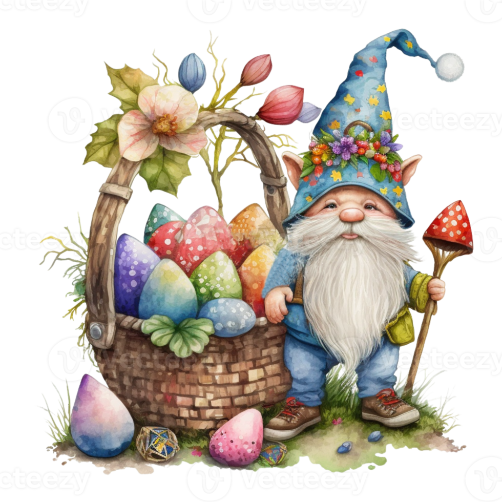 Easter Gnome and Eggs Basket Sublimation Design png