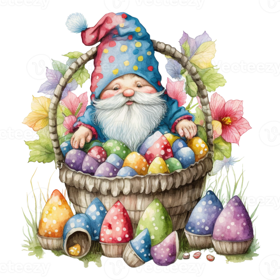 Easter Gnome and Eggs Basket Sublimation Design png