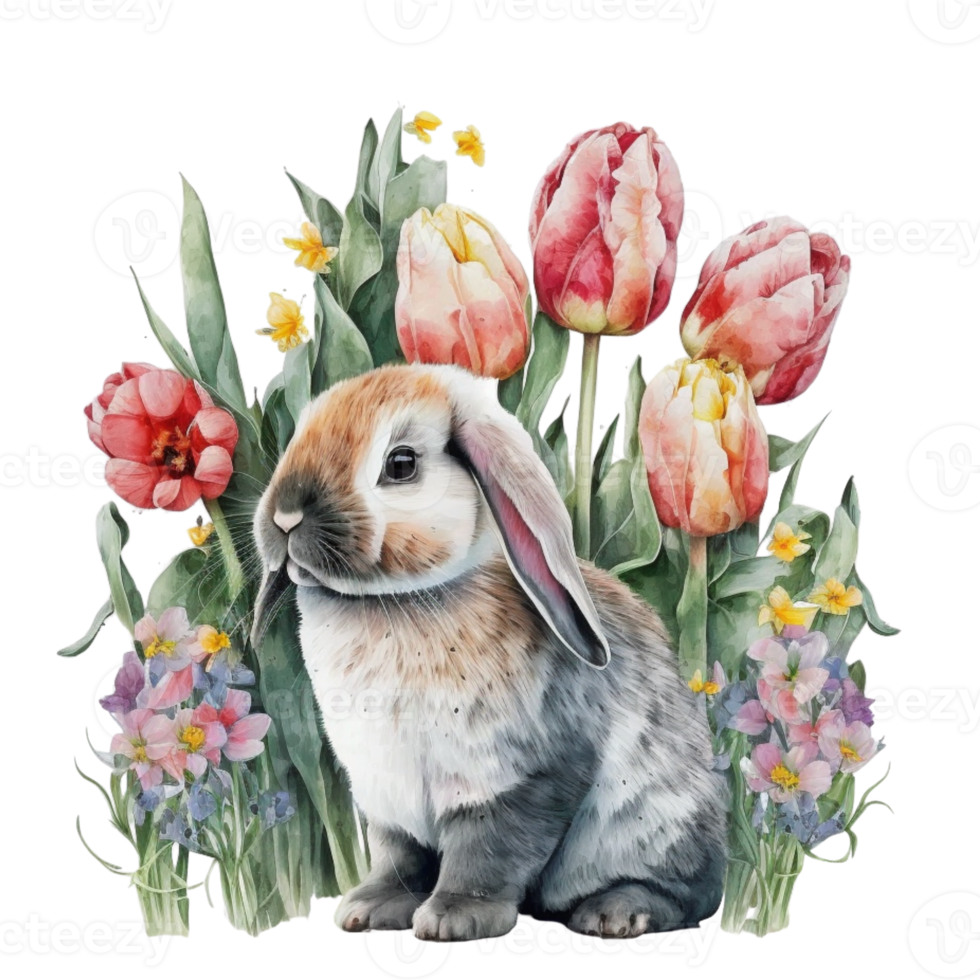 Spring Bunny Tulip Sublimation Clipart 21077928 PNG