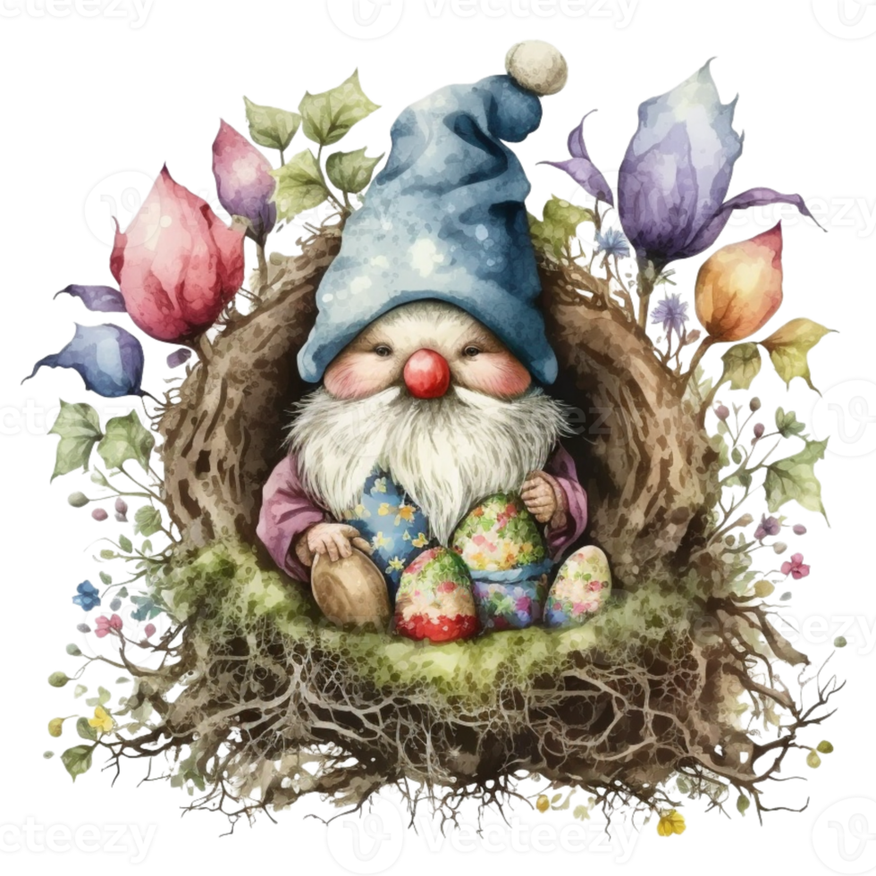 Easter Gnome and Eggs Basket Sublimation Design png