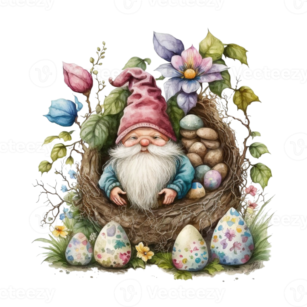 Easter Gnome and Eggs Basket Sublimation Design png