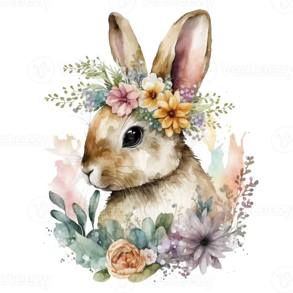 Watercolor Spring Bunny Sublimation Design Illustration png