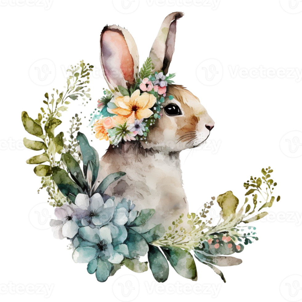 Watercolor Spring Bunny Sublimation Design Illustration png