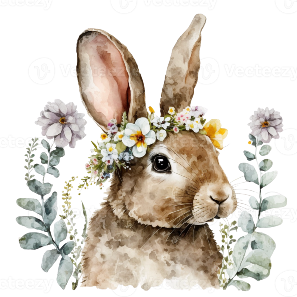 Watercolor Spring Bunny Sublimation Design Illustration png