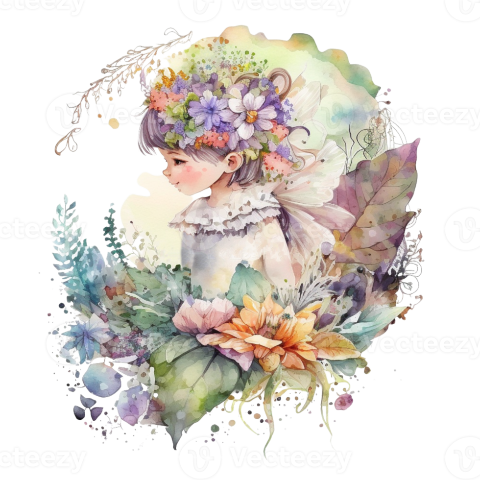 Watercolor Cute Fairy Spring Flower png