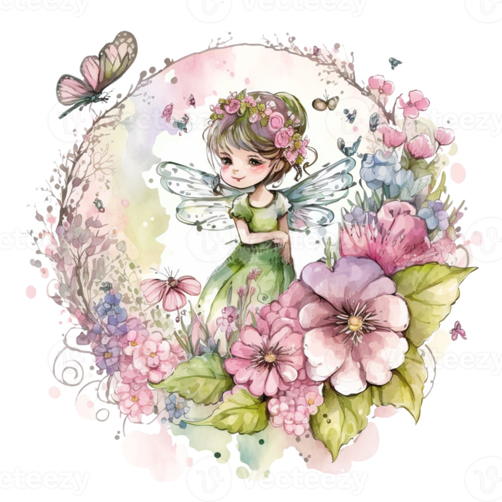 Watercolor Cute Fairy Spring Flower png