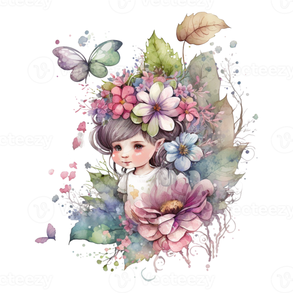 Watercolor Cute Fairy Spring Flower png