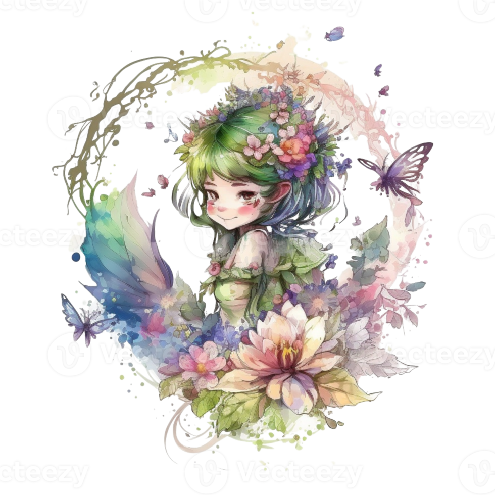 Watercolor Cute Fairy Spring Flower png