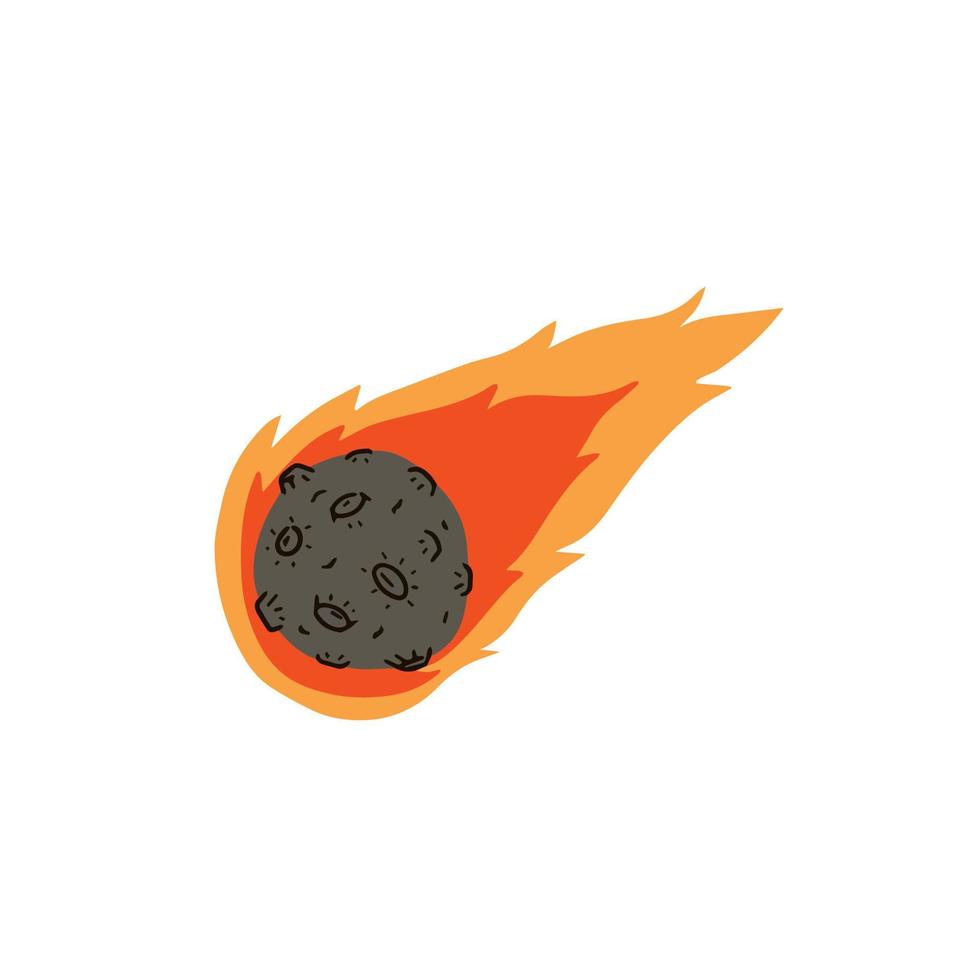 Flying asteroid, Burning comet. Astronomical object with tail vector design illustration. Dangerous explosive space object