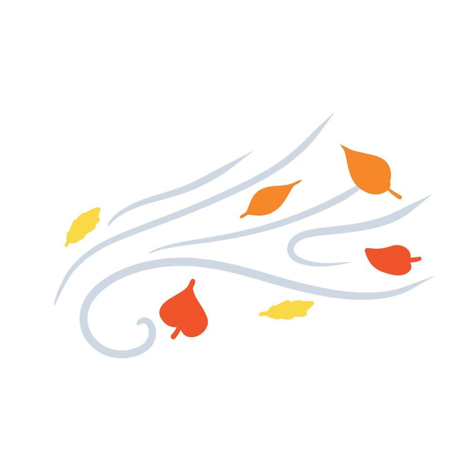otoño viento. corriente de aire con rojo y amarillo hojas. azul ondulado línea. brisa y clima icono. plano ilustración. hoja otoño vector
