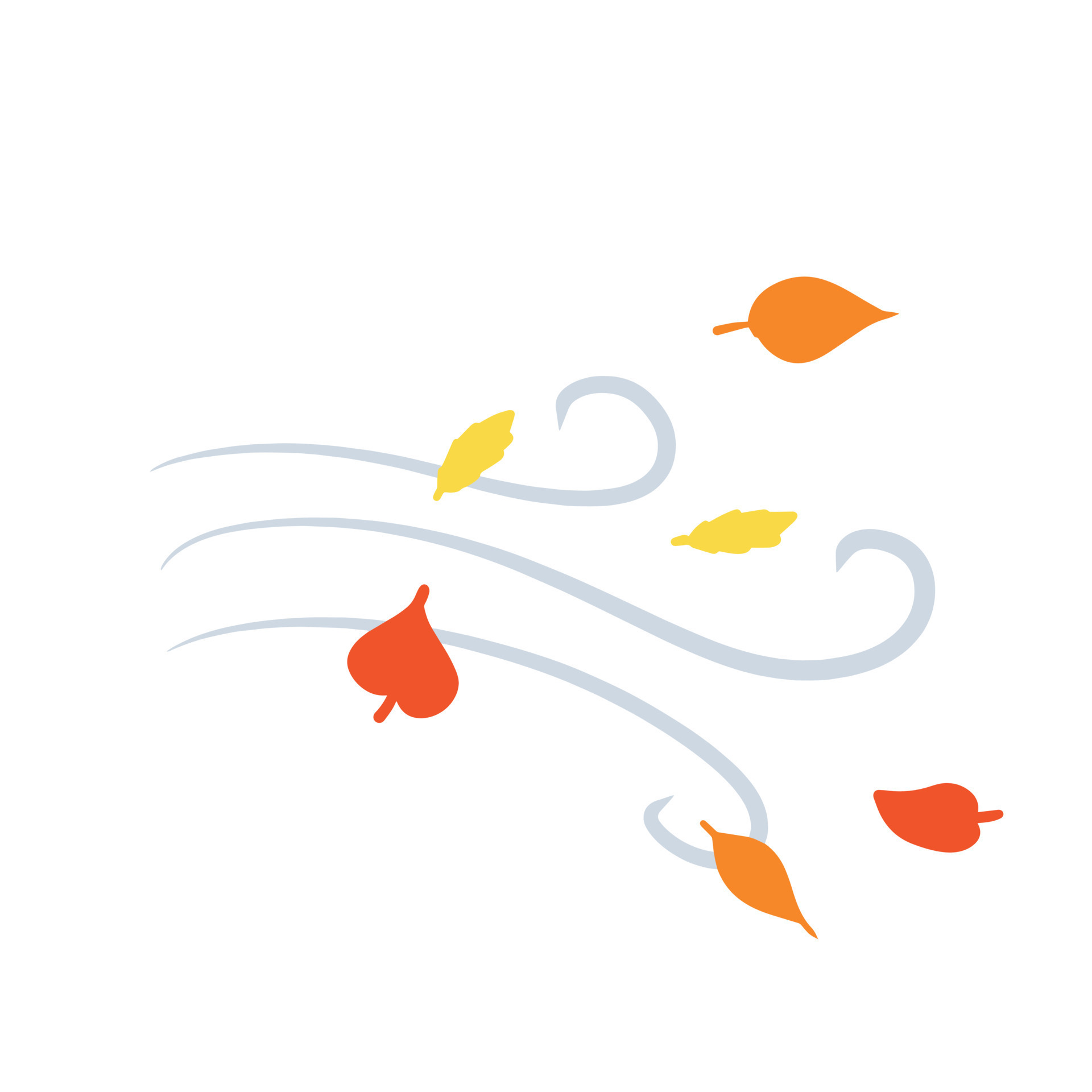  Autumn Wind. Stream of air with red and yellow leaves. Blue wavy line ...