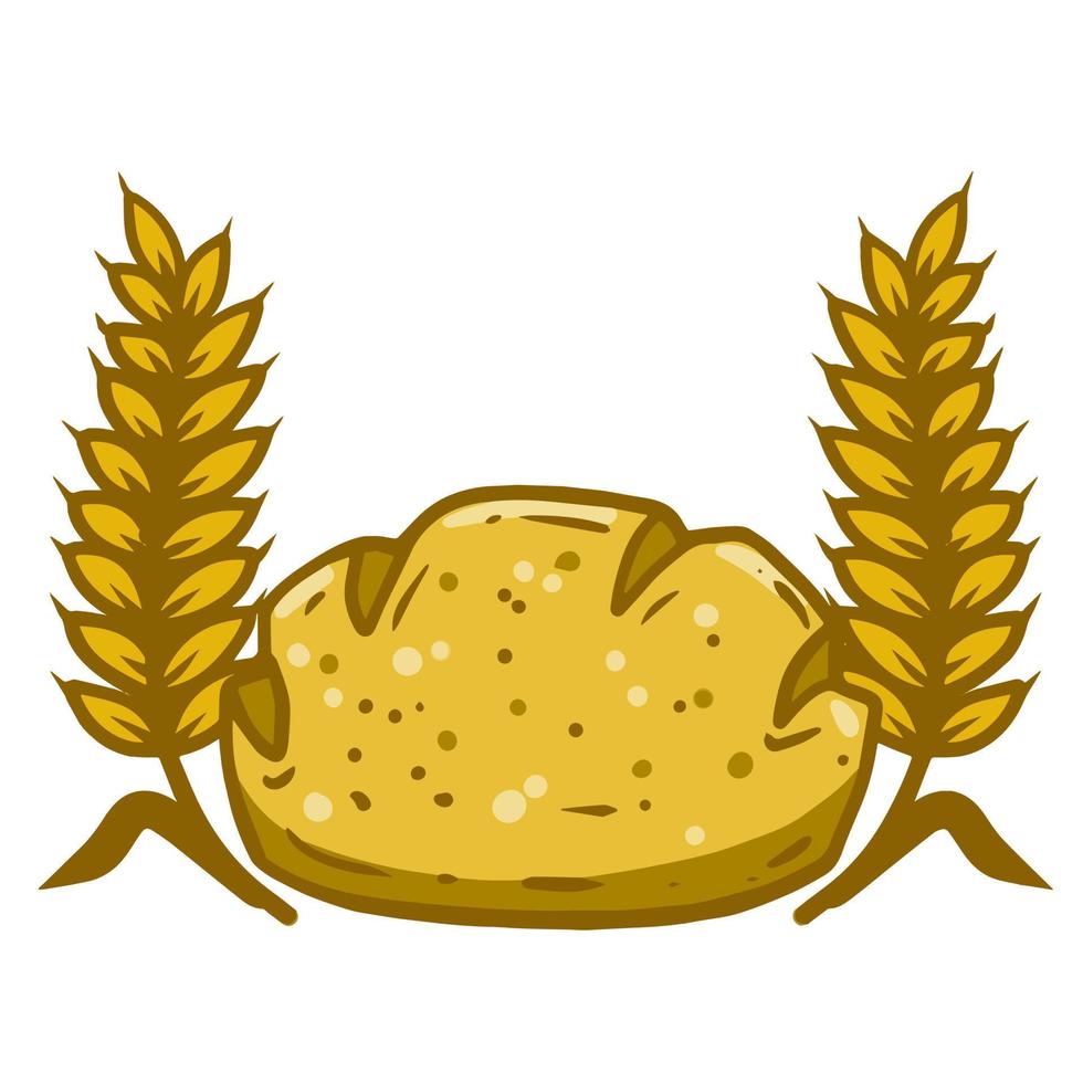 Ear of wheat and bread. The logo of the bakery. A natural product made from grain. Farm food. Cartoon illustration vector