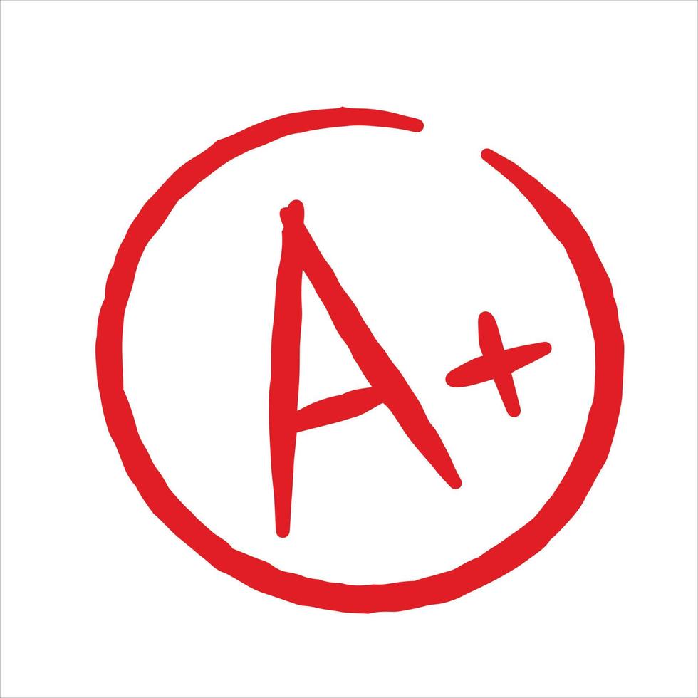 A Plus Red Grade Mark. School excellent test and exam. vector