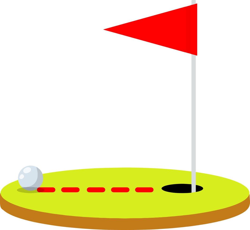 golf curso. verano Deportes y pasatiempo. rojo bandera con agujero y pelota. dibujos animados plano ilustración vector