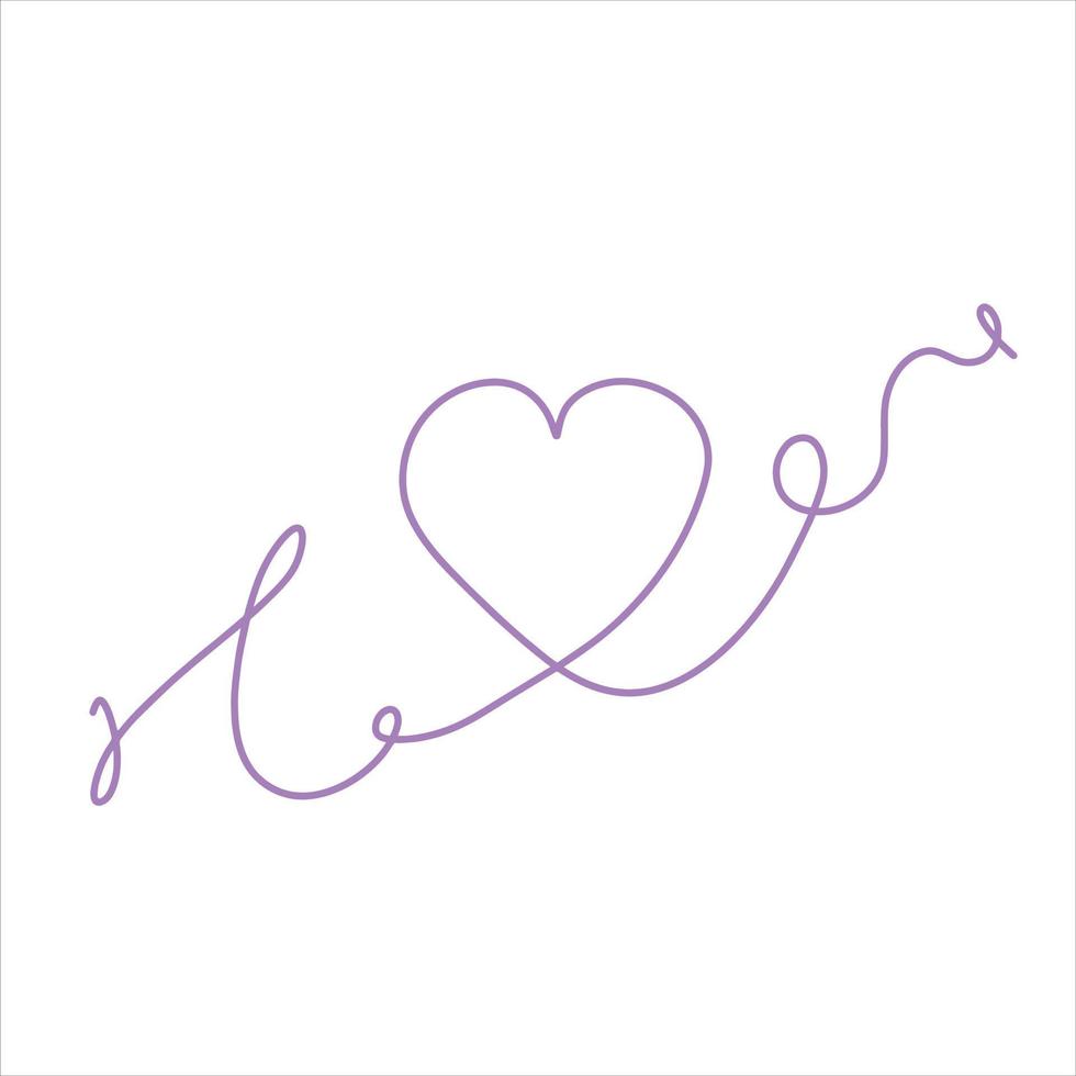 One line heart drawing. Romantic symbol of Valentine Day. Linear decoration isolated on white. vector