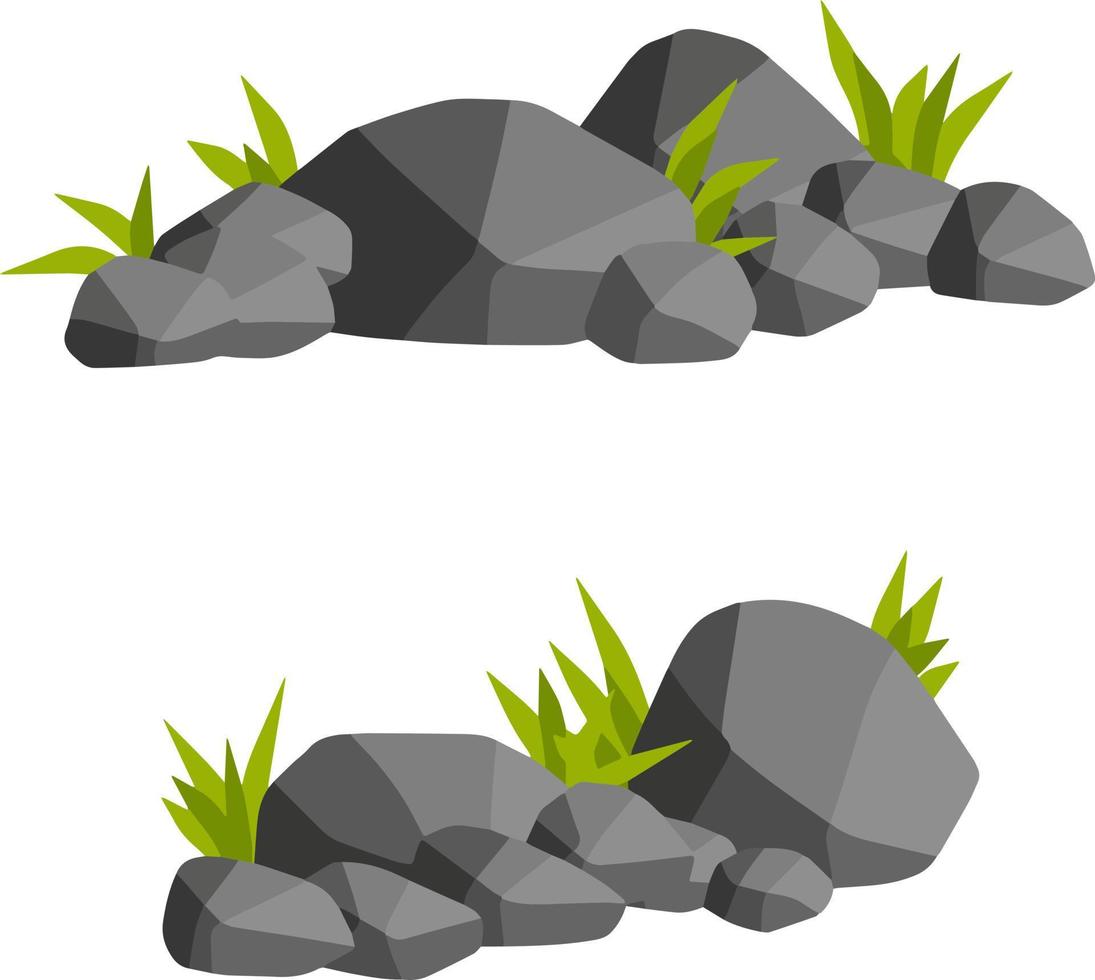 Stones for the background of natural landscape. set of Rocks with grass for scenery view - cartoon illustration moss vector