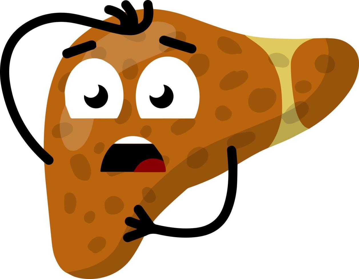 Sad liver. Emotions on face of character. Bad of medical condition of human organs. Funny flat cartoon vector