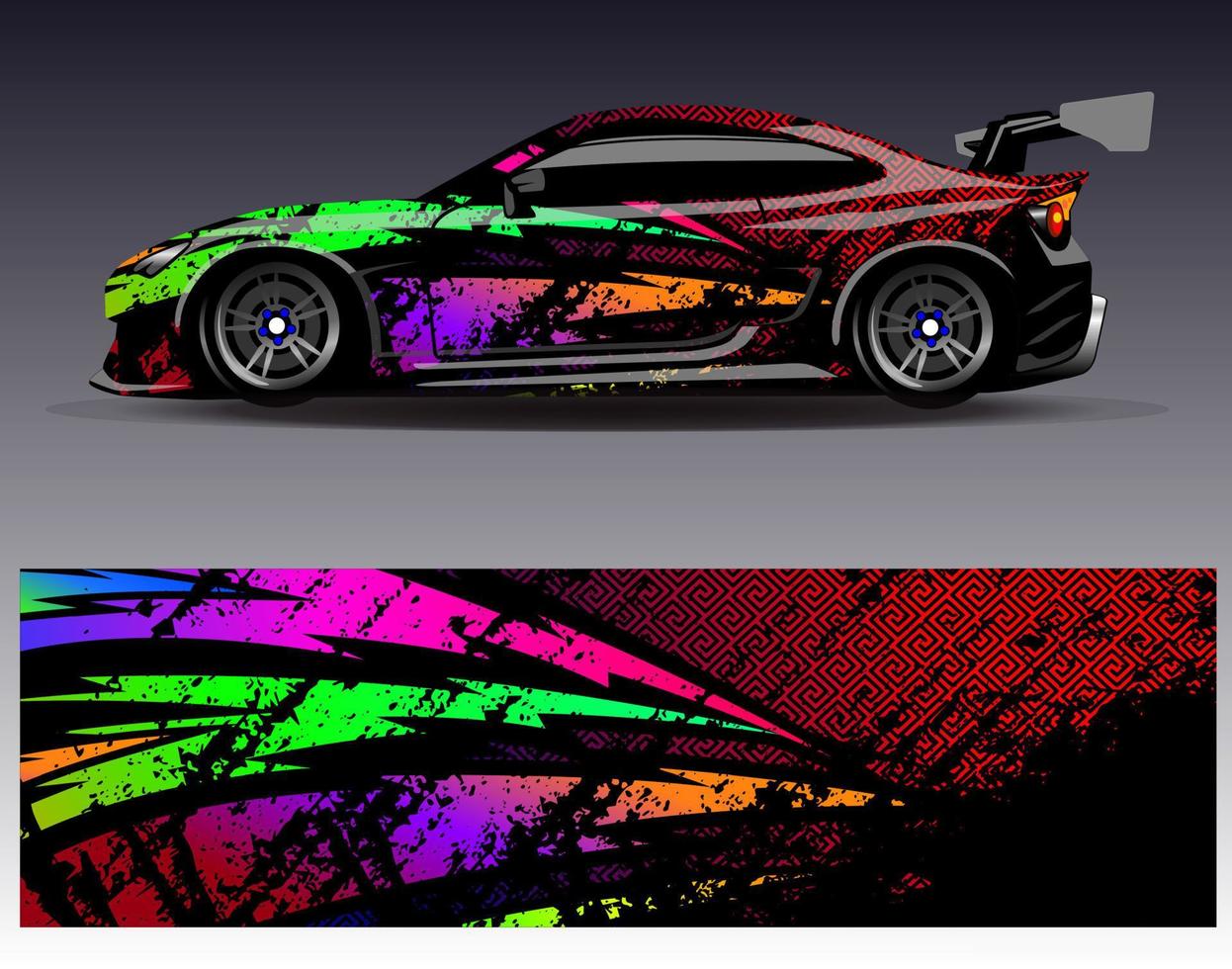 vector de diseño de envoltura de coche. Diseños de kits de fondo de carreras de franjas abstractas gráficas para envolver vehículos carrera de autos rally aventura y librea