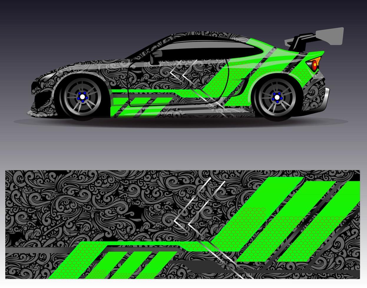 vector de diseño de envoltura de coche. Diseños de kits de fondo de carreras de franjas abstractas gráficas para envolver vehículos carrera de autos rally aventura y librea