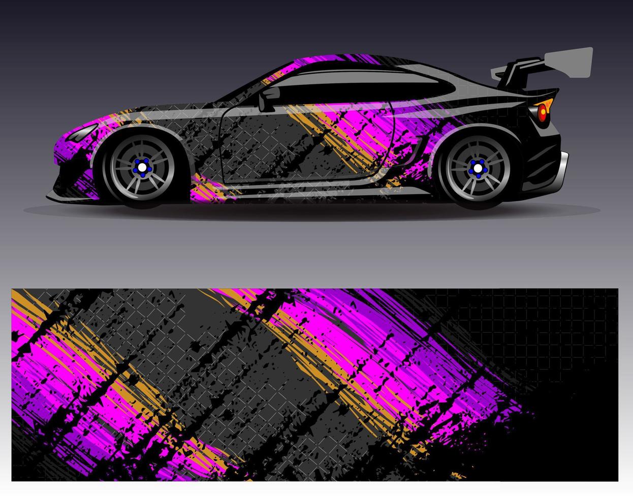 vector de diseño de envoltura de coche. Diseños de kits de fondo de carreras de franjas abstractas gráficas para envolver vehículos carrera de autos rally aventura y librea