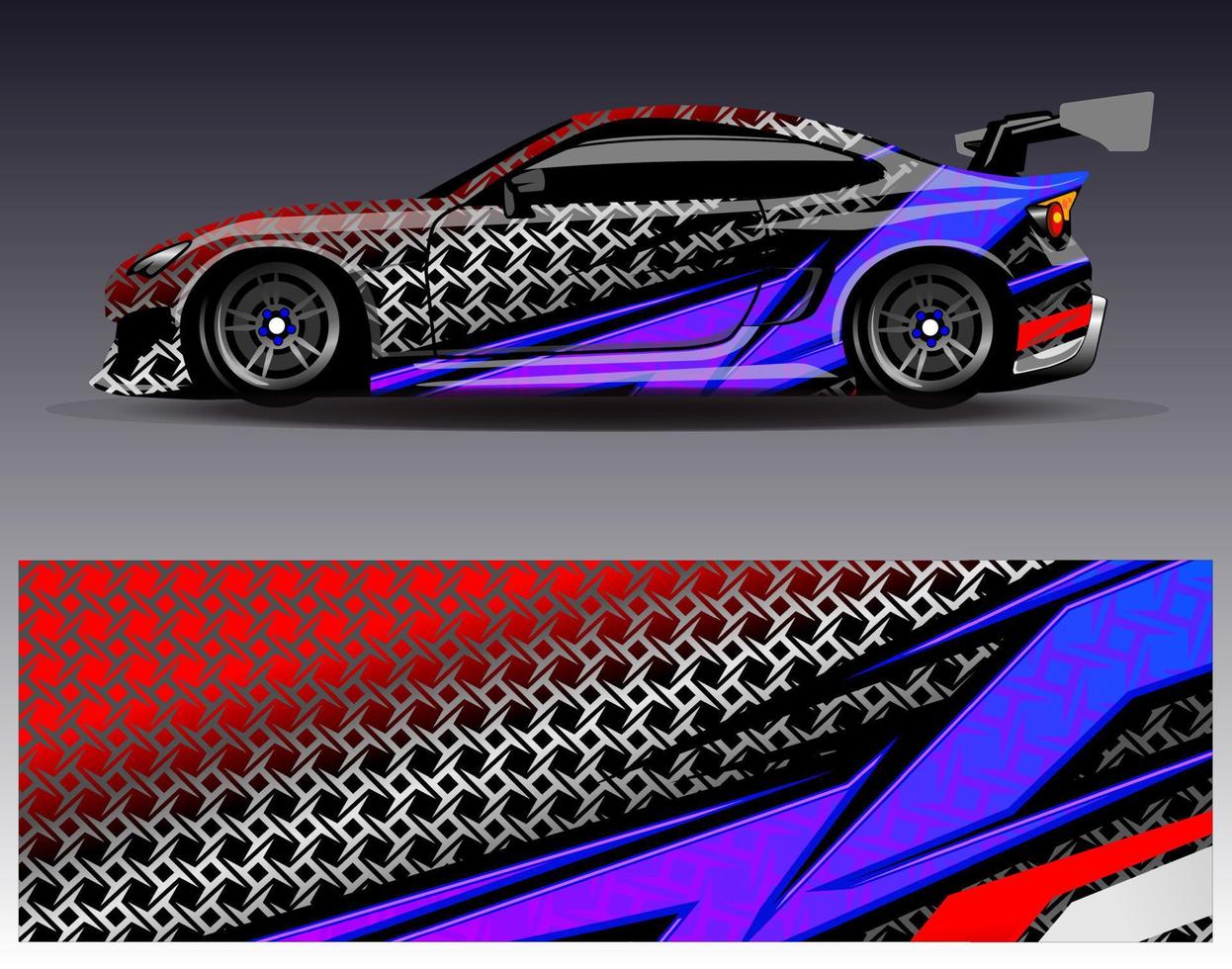 vector de diseño de envoltura de coche. Diseños de kits de fondo de carreras de franjas abstractas gráficas para envolver vehículos carrera de autos rally aventura y librea