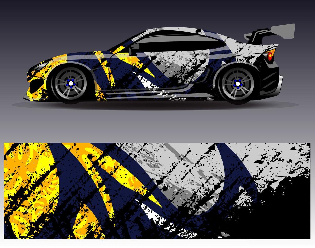 vector de diseño de envoltura de coche. Diseños de kits de fondo de carreras de franjas abstractas gráficas para envolver vehículos carrera de autos rally aventura y librea