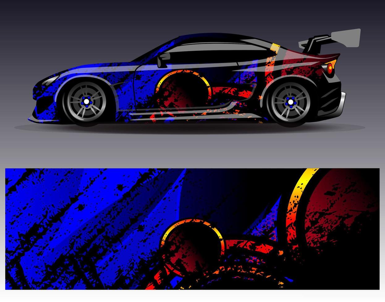 vector de diseño de envoltura de coche. Diseños de kits de fondo de carreras de franjas abstractas gráficas para envolver vehículos carrera de autos rally aventura y librea