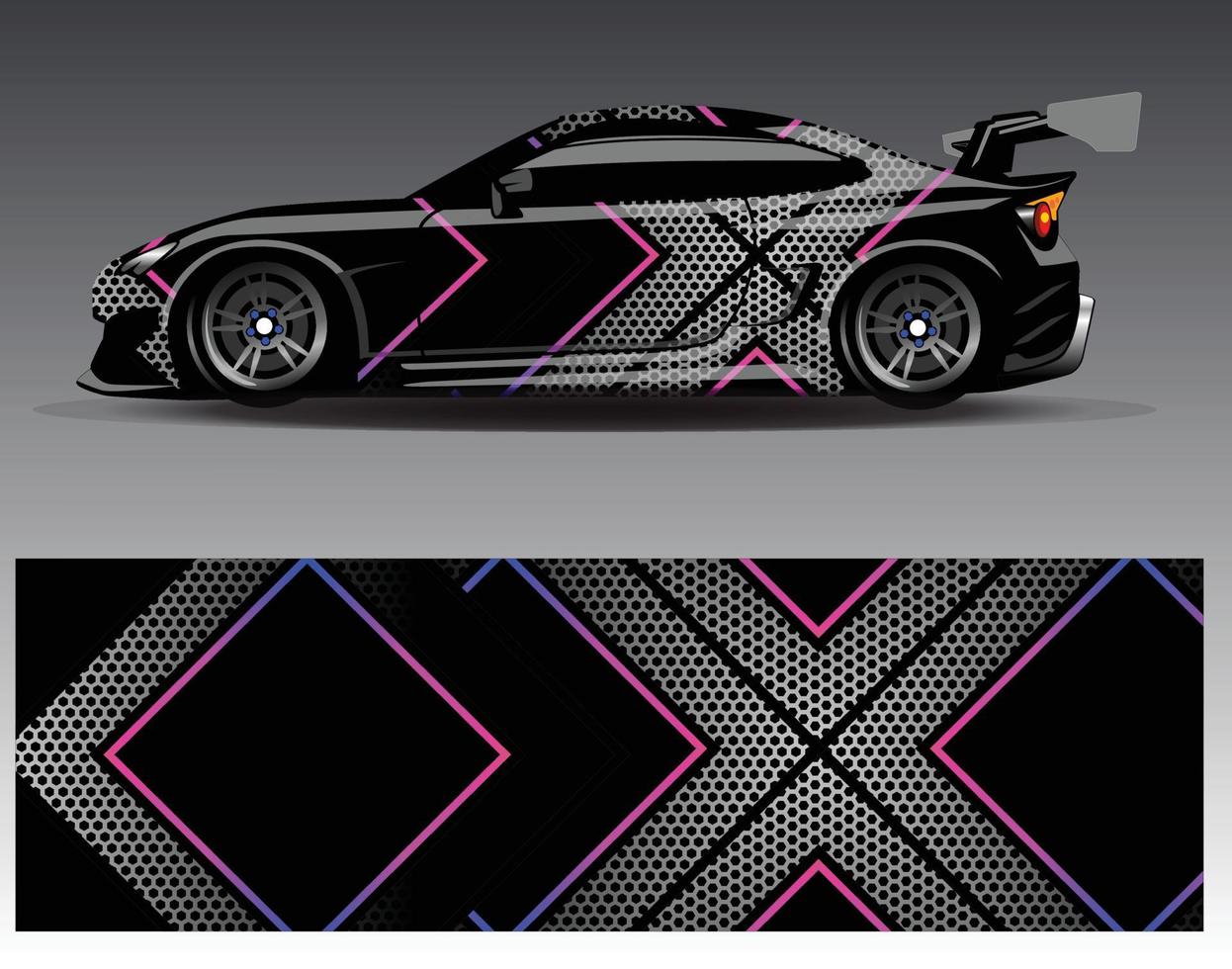 vector de diseño de envoltura de coche. Diseños de kits de fondo de carreras de franjas abstractas gráficas para envolver vehículos carrera de autos rally aventura y librea