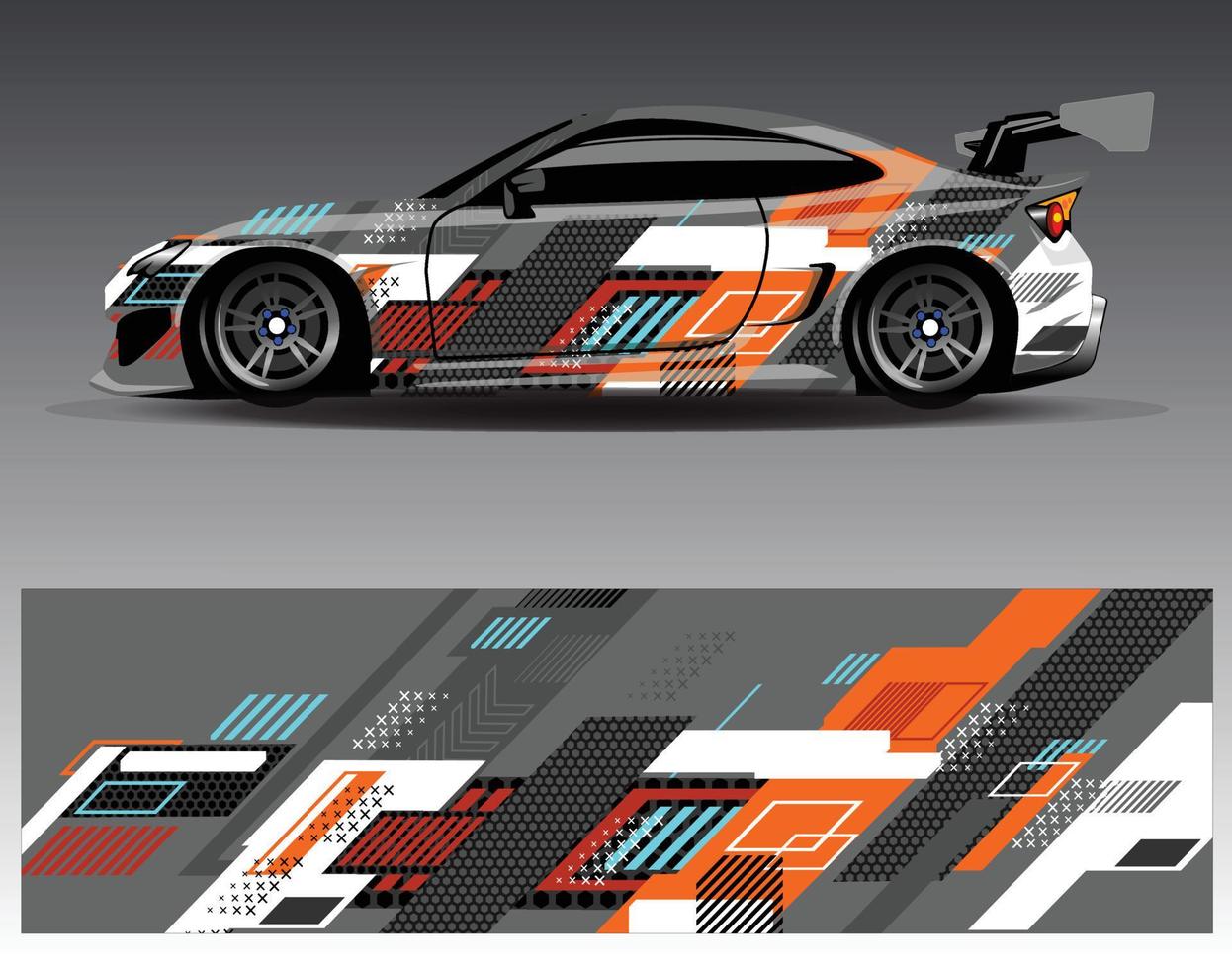 vector de diseño de envoltura de coche. Diseños de kits de fondo de carreras de franjas abstractas gráficas para envolver vehículos carrera de autos rally aventura y librea