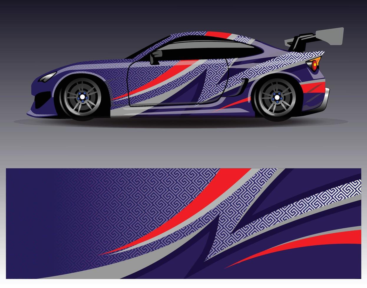 vector de diseño de envoltura de coche. Diseños de kits de fondo de carreras de franjas abstractas gráficas para envolver vehículos carrera de autos rally aventura y librea