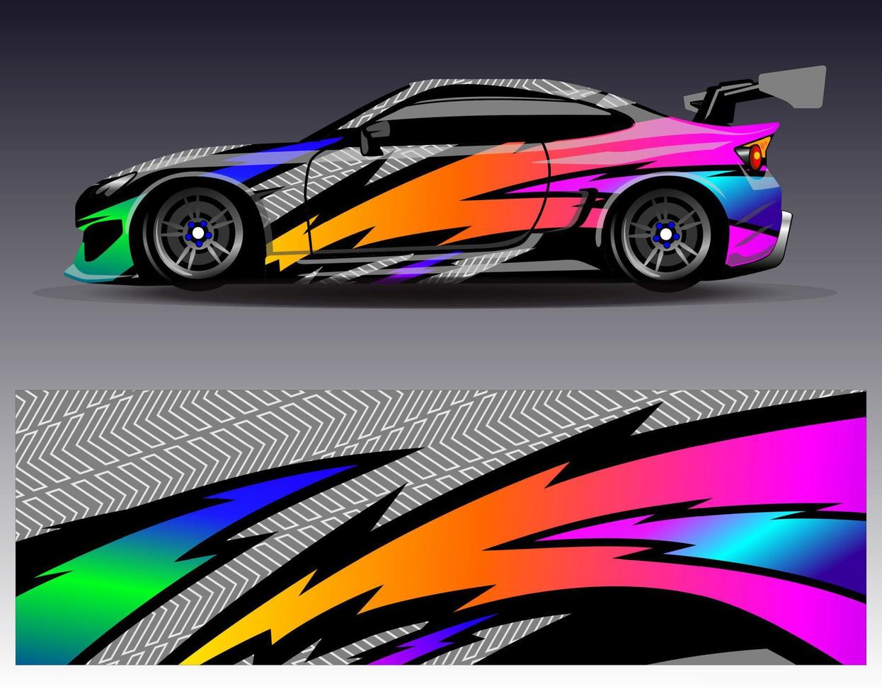 vector de diseño de envoltura de coche. Diseños de kits de fondo de carreras de franjas abstractas gráficas para envolver vehículos carrera de autos rally aventura y librea