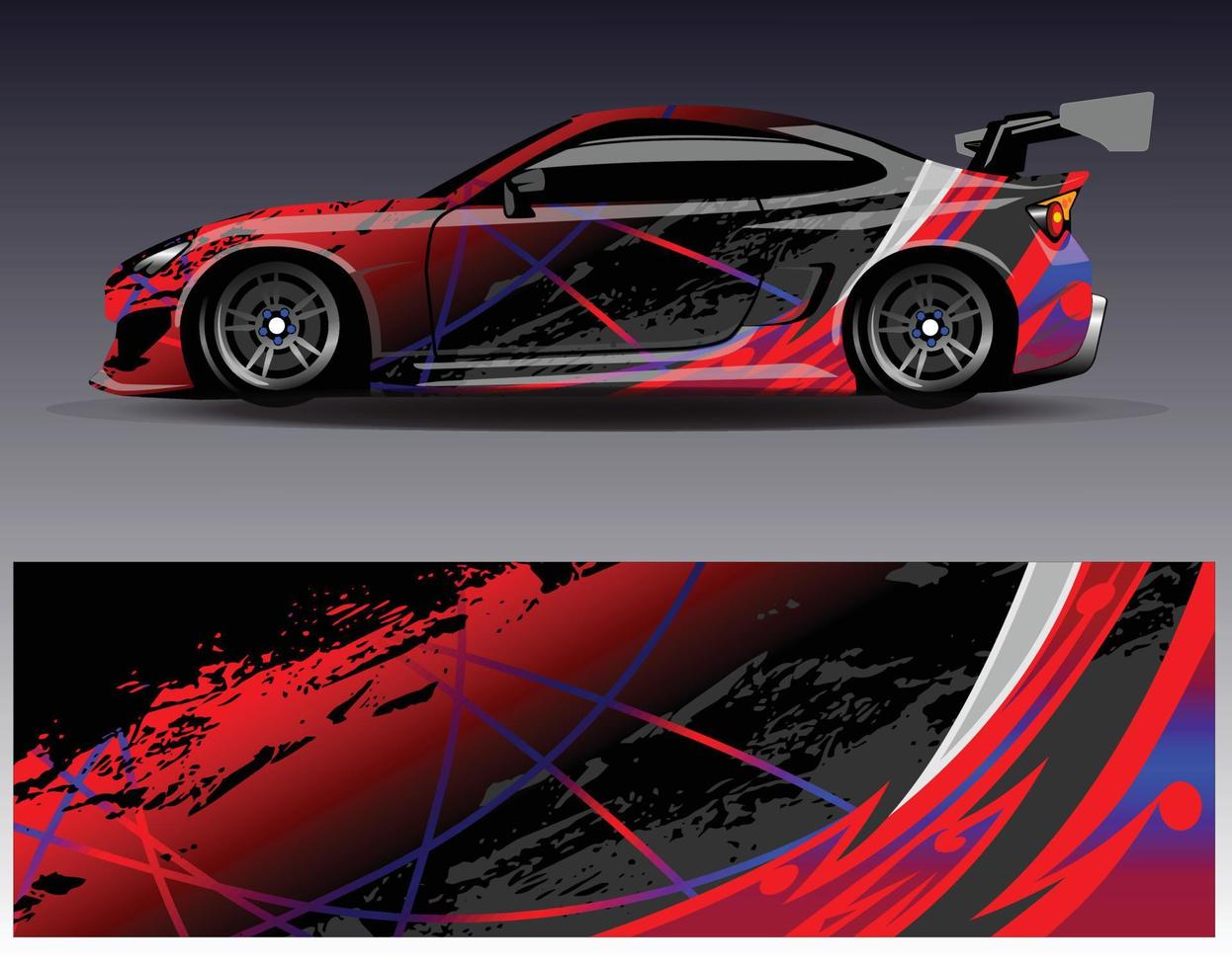 vector de diseño de envoltura de coche. Diseños de kits de fondo de carreras de franjas abstractas gráficas para envolver vehículos carrera de autos rally aventura y librea