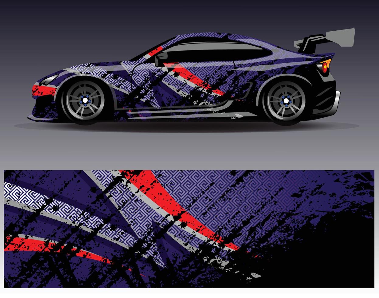 vector de diseño de envoltura de coche. Diseños de kits de fondo de carreras de franjas abstractas gráficas para envolver vehículos carrera de autos rally aventura y librea