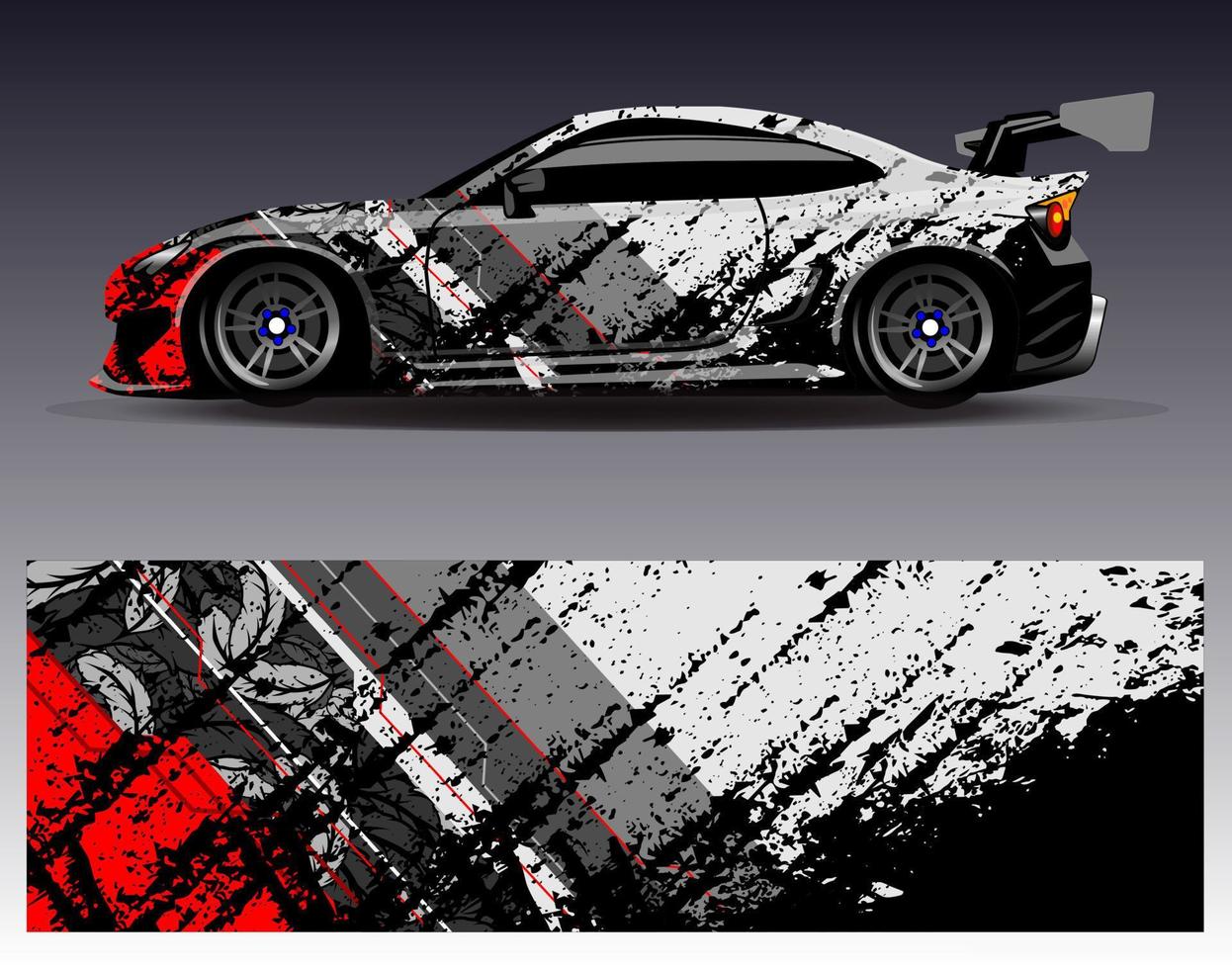 vector de diseño de envoltura de coche. Diseños de kits de fondo de carreras de franjas abstractas gráficas para envolver vehículos carrera de autos rally aventura y librea