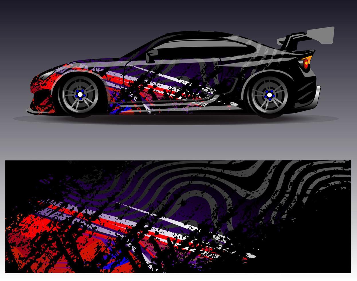 vector de diseño de envoltura de coche. Diseños de kits de fondo de carreras de franjas abstractas gráficas para envolver vehículos carrera de autos rally aventura y librea