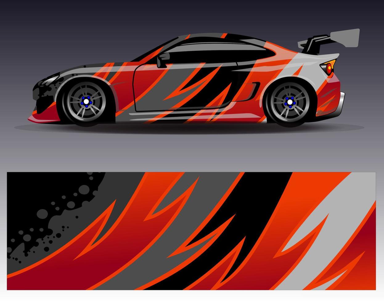 vector de diseño de envoltura de coche. Diseños de kits de fondo de carreras de franjas abstractas gráficas para envolver vehículos carrera de autos rally aventura y librea