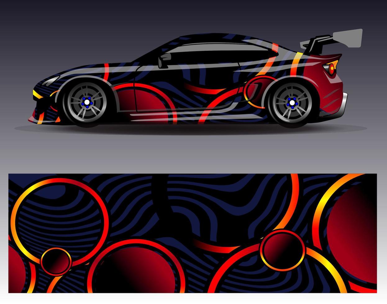 vector de diseño de envoltura de coche. Diseños de kits de fondo de carreras de franjas abstractas gráficas para envolver vehículos carrera de autos rally aventura y librea