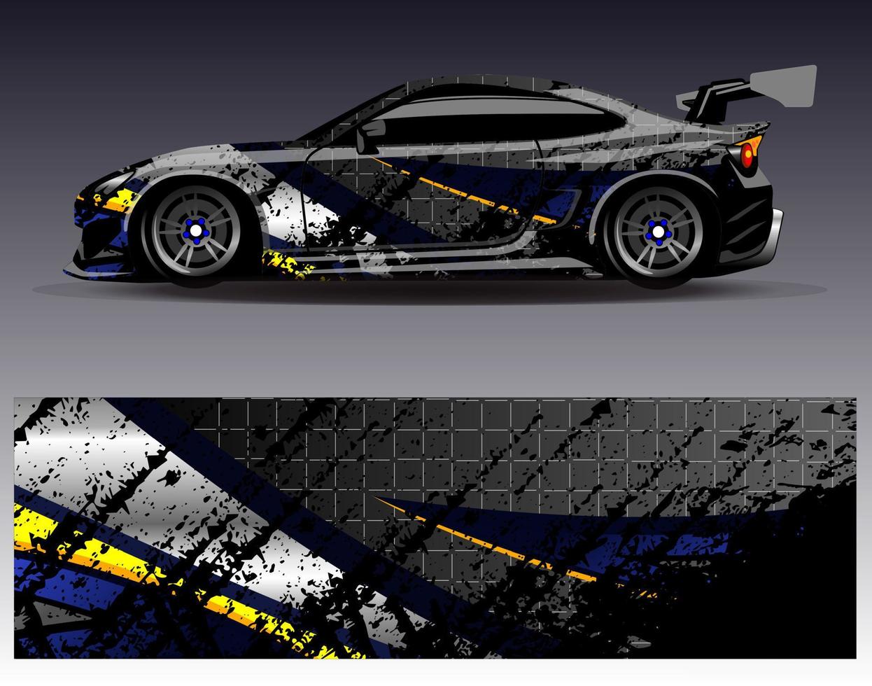 vector de diseño de envoltura de coche. Diseños de kits de fondo de carreras de franjas abstractas gráficas para envolver vehículos carrera de autos rally aventura y librea