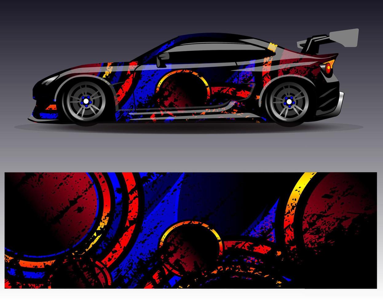 vector de diseño de envoltura de coche. Diseños de kits de fondo de carreras de franjas abstractas gráficas para envolver vehículos carrera de autos rally aventura y librea