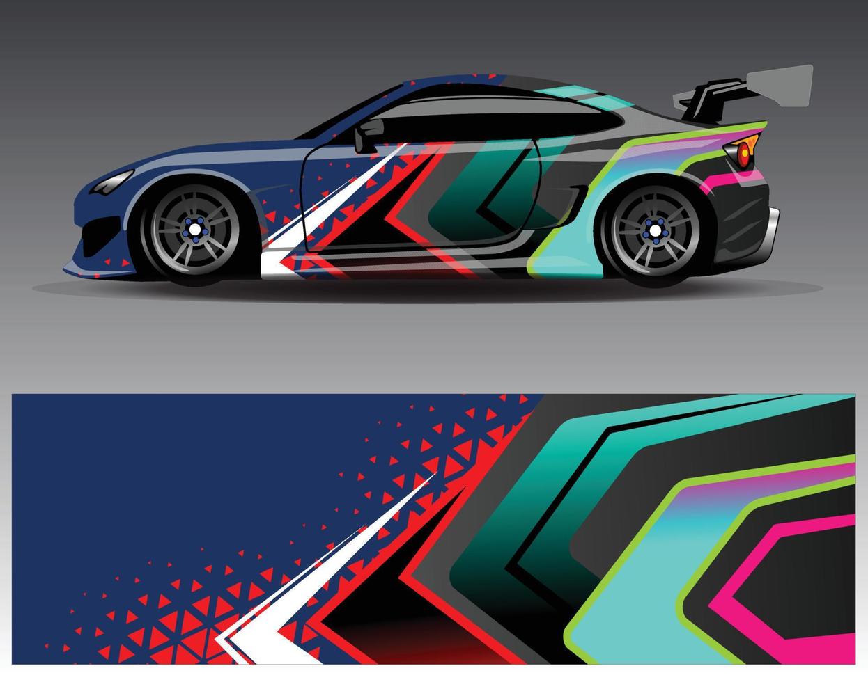 vector de diseño de envoltura de coche. Diseños de kits de fondo de carreras de franjas abstractas gráficas para envolver vehículos carrera de autos rally aventura y librea