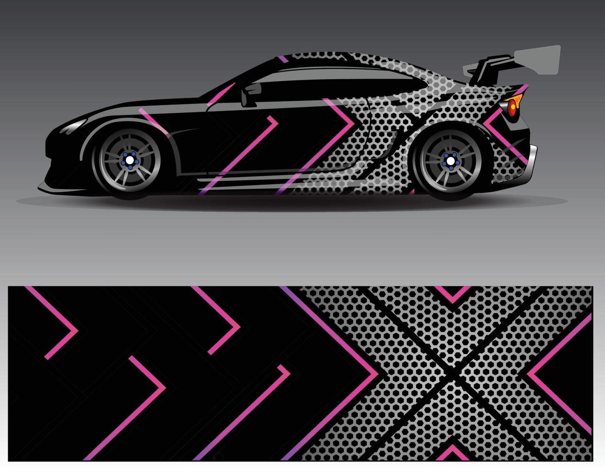 vector de diseño de envoltura de coche. Diseños de kits de fondo de carreras de franjas abstractas gráficas para envolver vehículos carrera de autos rally aventura y librea