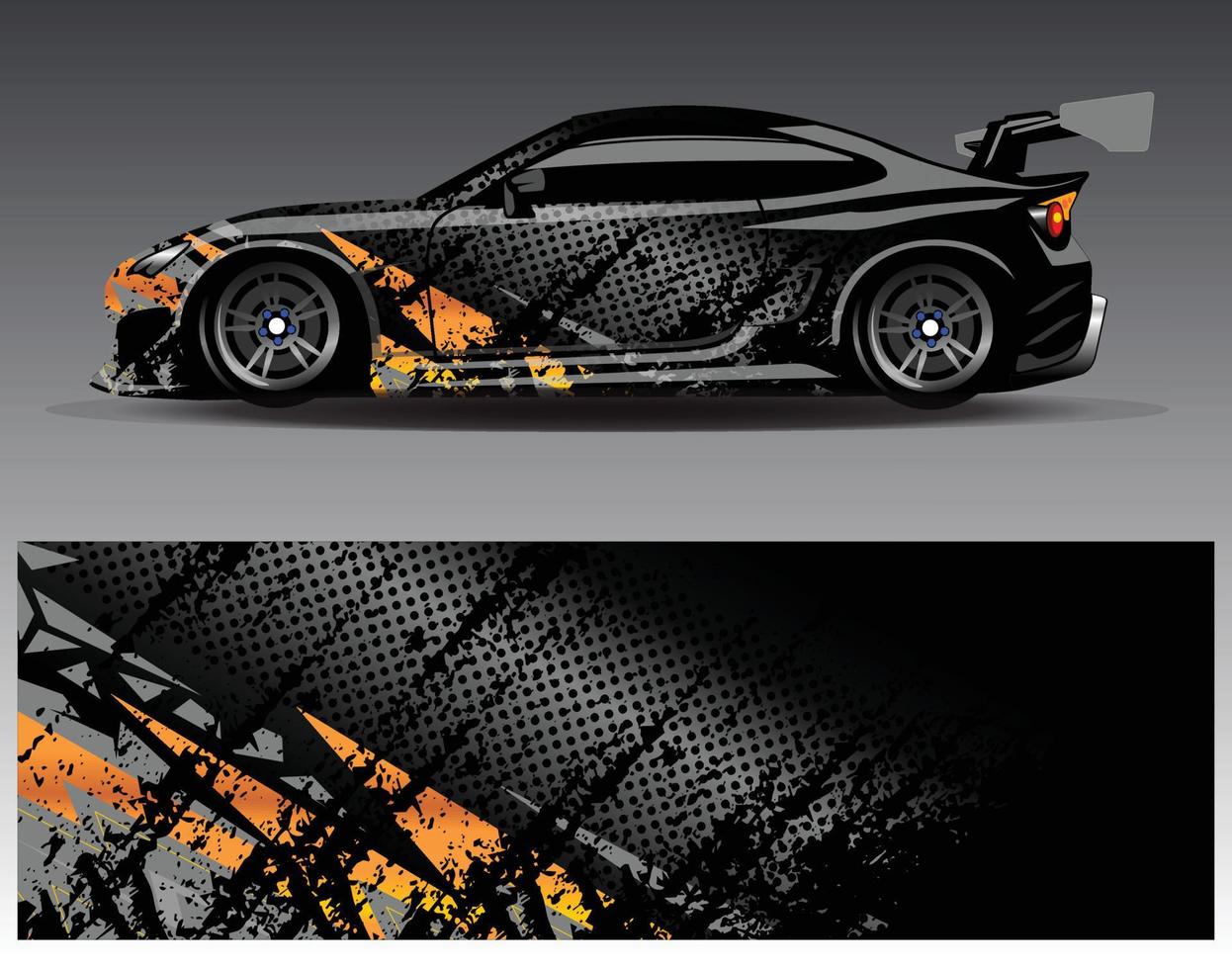 vector de diseño de envoltura de coche. Diseños de kits de fondo de carreras de franjas abstractas gráficas para envolver vehículos carrera de autos rally aventura y librea