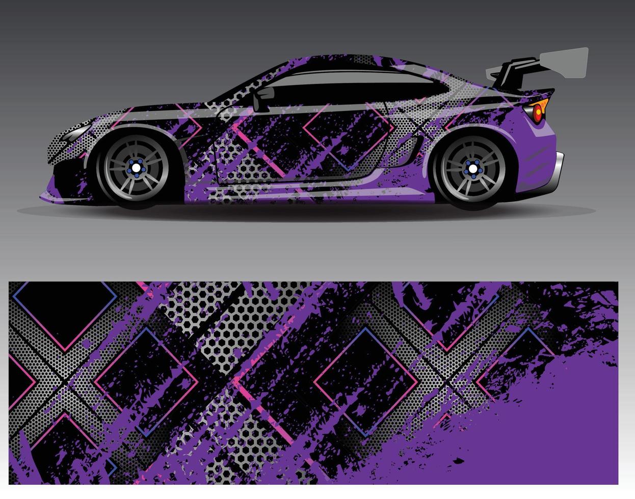 vector de diseño de envoltura de coche. Diseños de kits de fondo de carreras de franjas abstractas gráficas para envolver vehículos carrera de autos rally aventura y librea