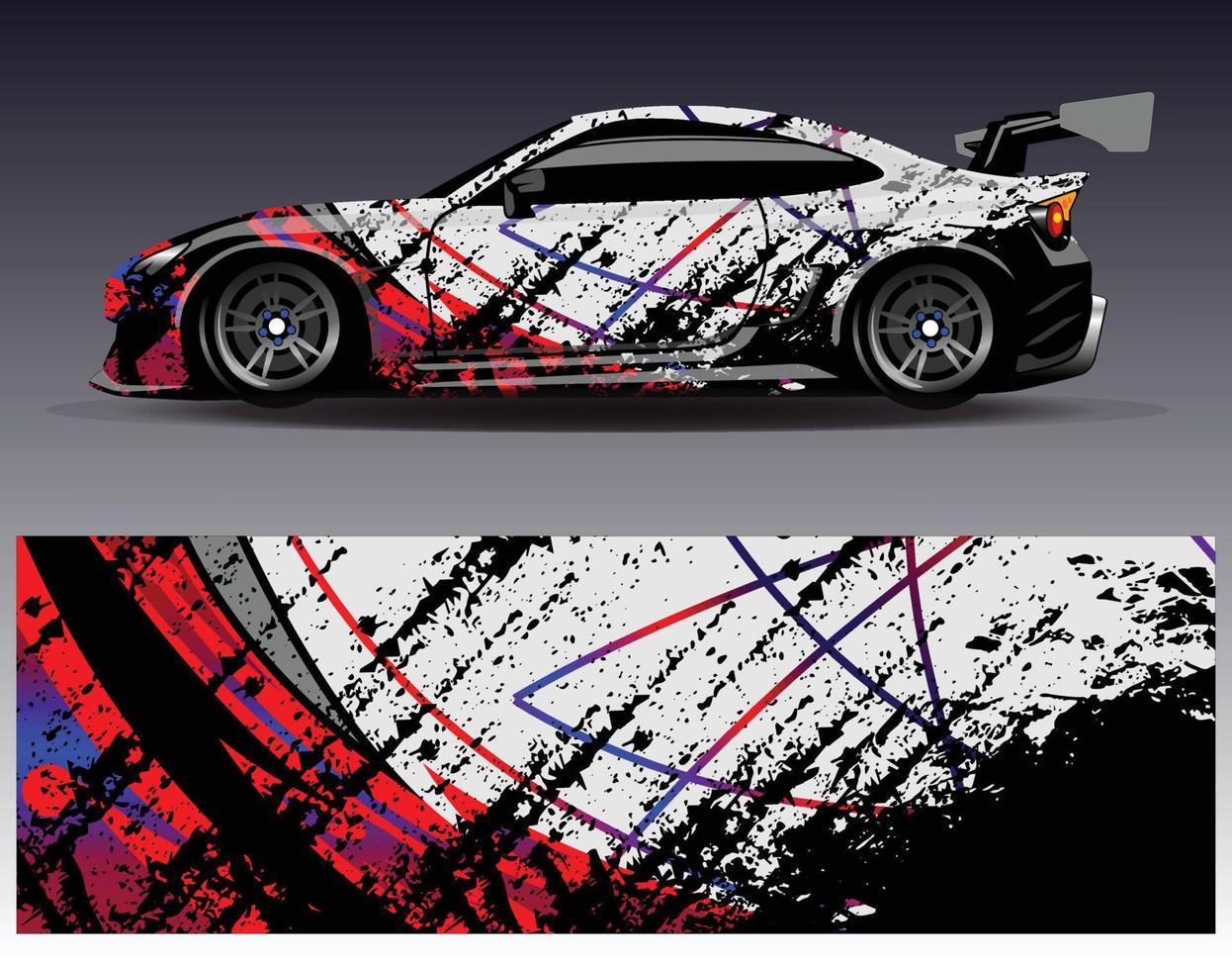 vector de diseño de envoltura de coche. Diseños de kits de fondo de carreras de franjas abstractas gráficas para envolver vehículos carrera de autos rally aventura y librea