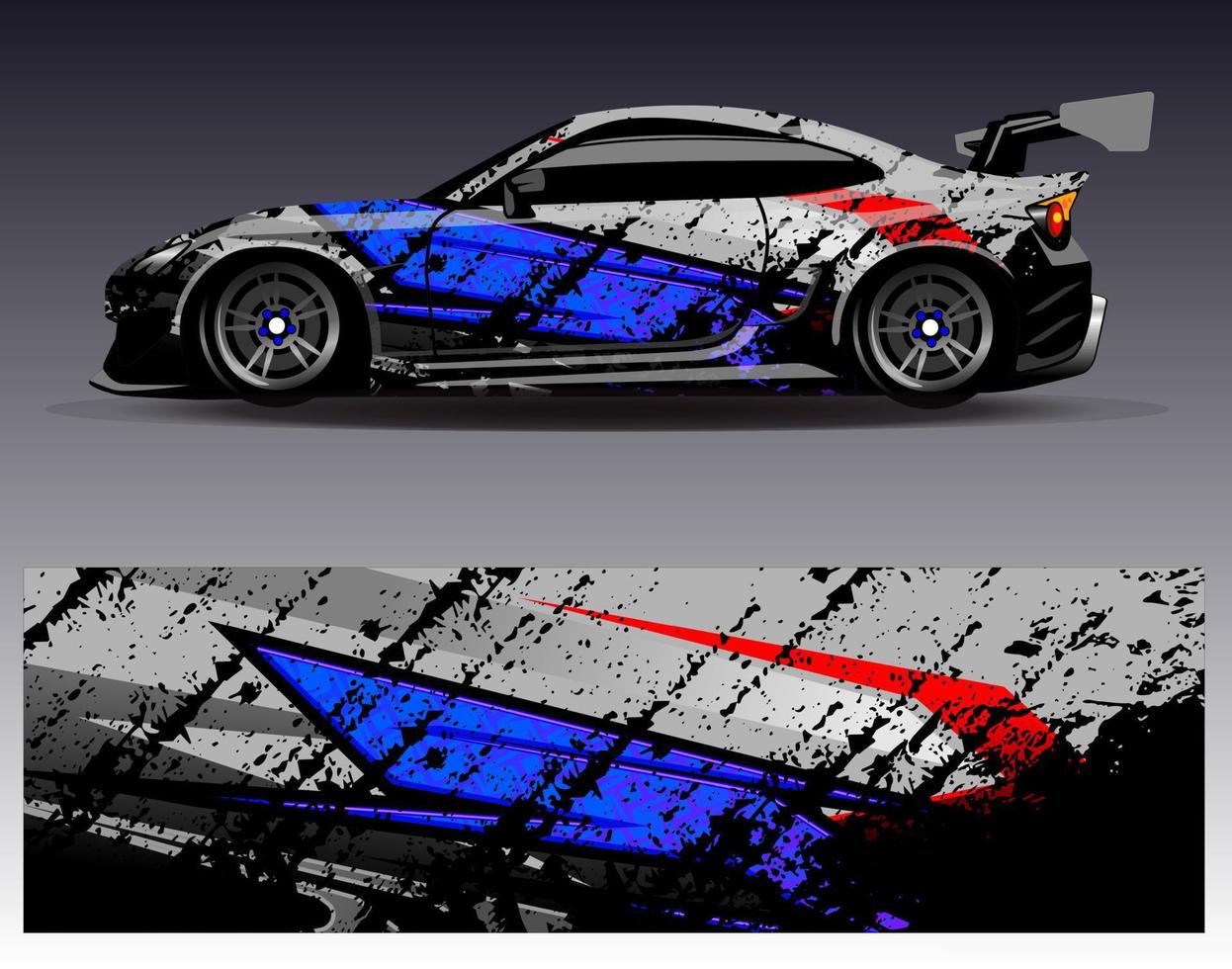 vector de diseño de envoltura de coche. Diseños de kits de fondo de carreras de franjas abstractas gráficas para envolver vehículos carrera de autos rally aventura y librea