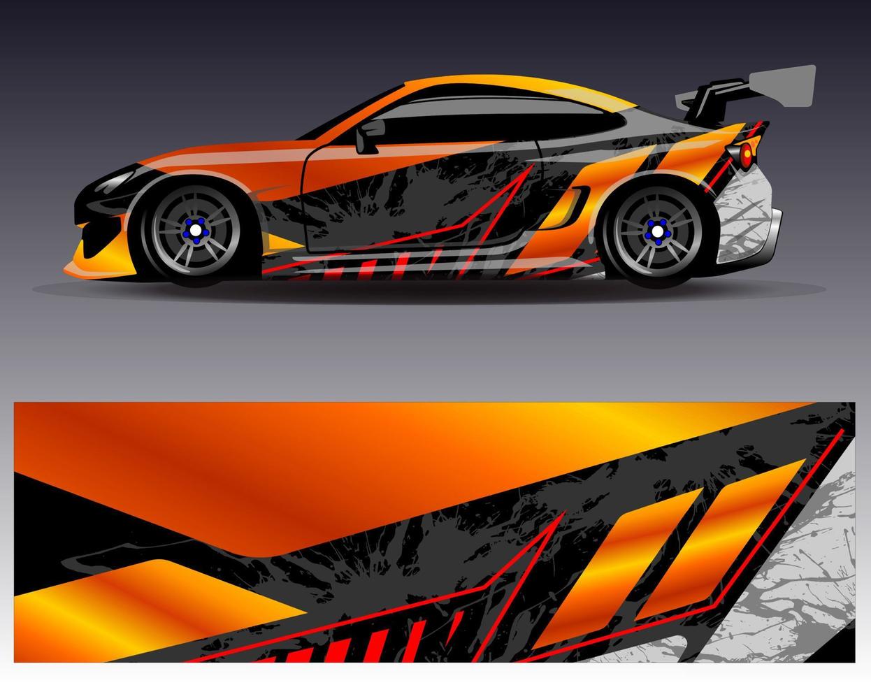 vector de diseño de envoltura de coche. Diseños de kits de fondo de carreras de franjas abstractas gráficas para envolver vehículos carrera de autos rally aventura y librea