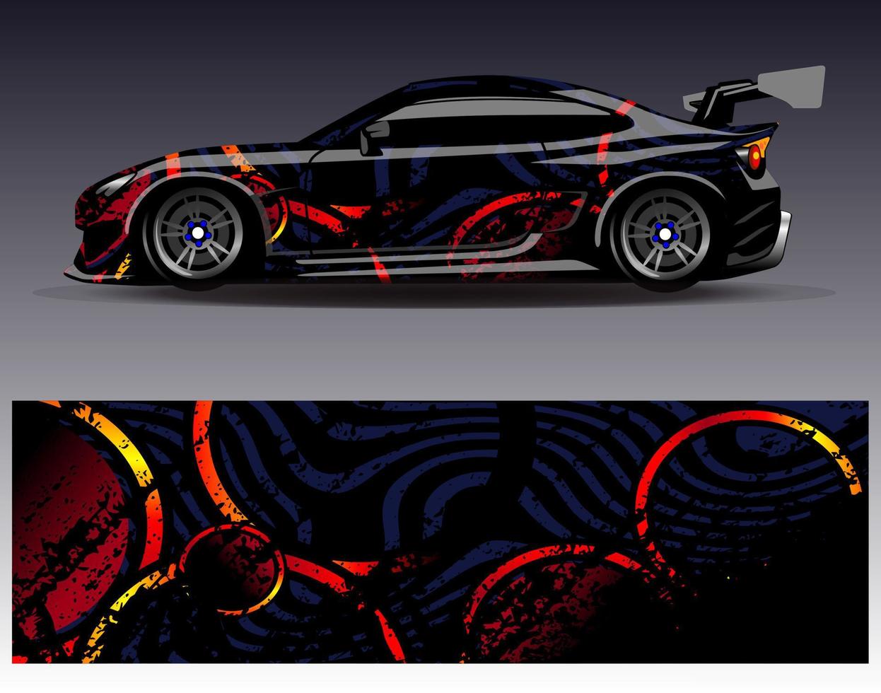 vector de diseño de envoltura de coche. Diseños de kits de fondo de carreras de franjas abstractas gráficas para envolver vehículos carrera de autos rally aventura y librea