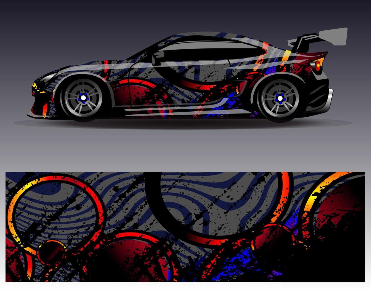 vector de diseño de envoltura de coche. Diseños de kits de fondo de carreras de franjas abstractas gráficas para envolver vehículos carrera de autos rally aventura y librea