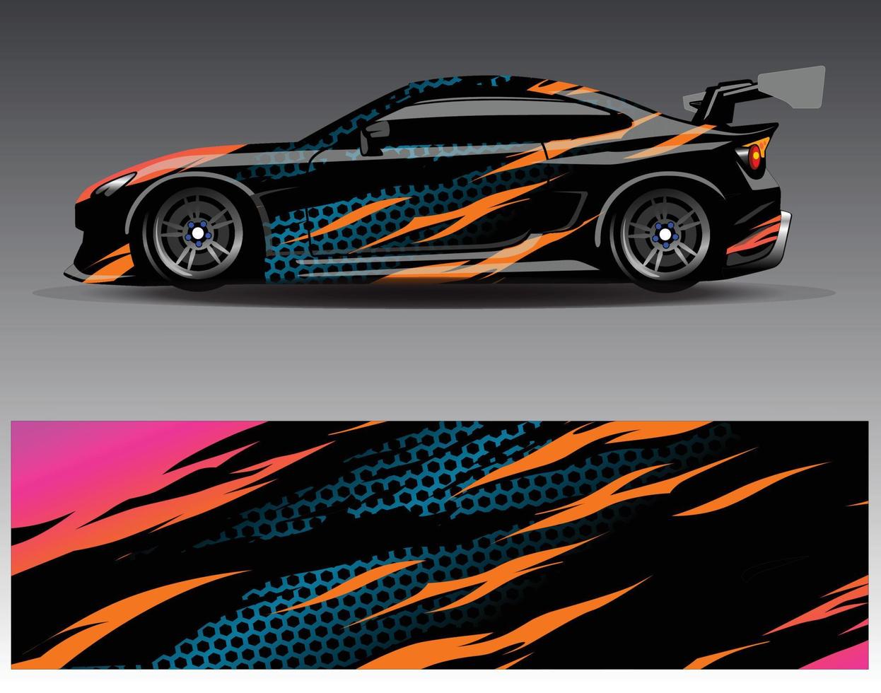 vector de diseño de envoltura de coche. Diseños de kits de fondo de carreras de franjas abstractas gráficas para envolver vehículos carrera de autos rally aventura y librea